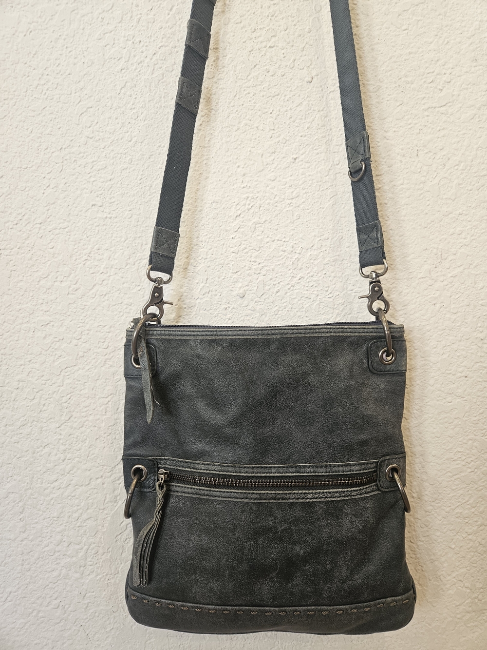 Vintage The Sak Denim Blue Faded Soft Leather Messenger Crossbody Purse